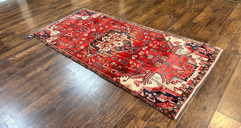 Antique Persian Tribal Rug 4 x 8, Geometric Medallion, Boho Rug, Wool Handmade Rug, Red 4x8 Rug, Persian Hamadan Rug by Jewel Rugs