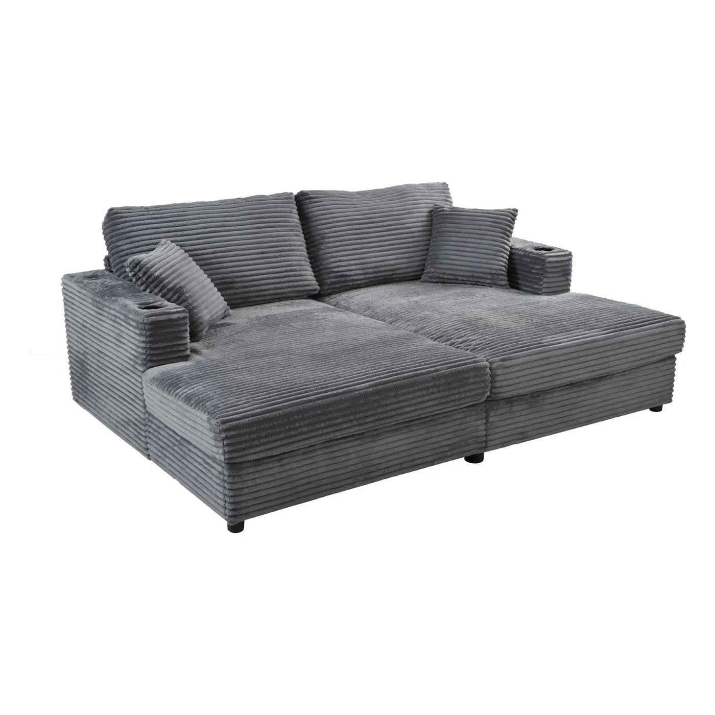 Oversized Loveseat Chaise With 2 USB Ports, 2 Cup Holders And 2 Throw Pillows by HouseOfZazla
