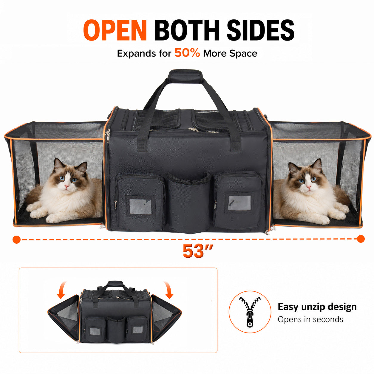 2 in 1 Large Cat Carrier for 2 Cats with Rolling Wheels and Expandable Design by HouseOfZazla