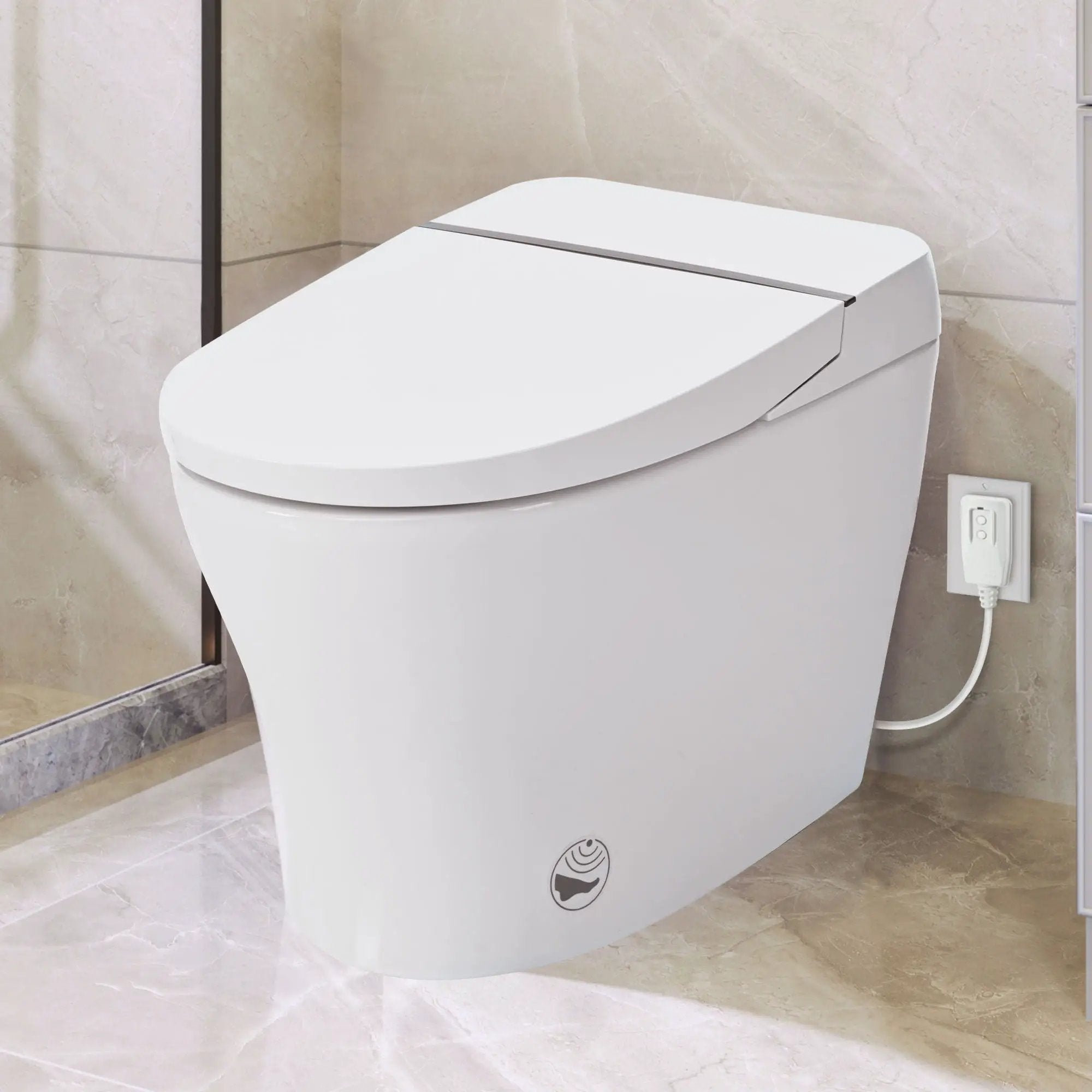 Smart Toilet Bidet Combo With Self-Cleaning Nozzle, Upmarket Compact Dual Flush Toilet 1 / 1.28 Gpf, Tank Less Toilet With Foot Sensor Flush - White Night Light by HouseOfZazla