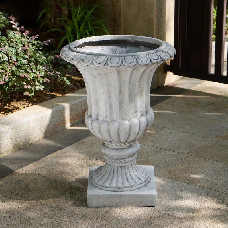 Outdoor Garden Urn Planter, Antique White by HouseOfZazla