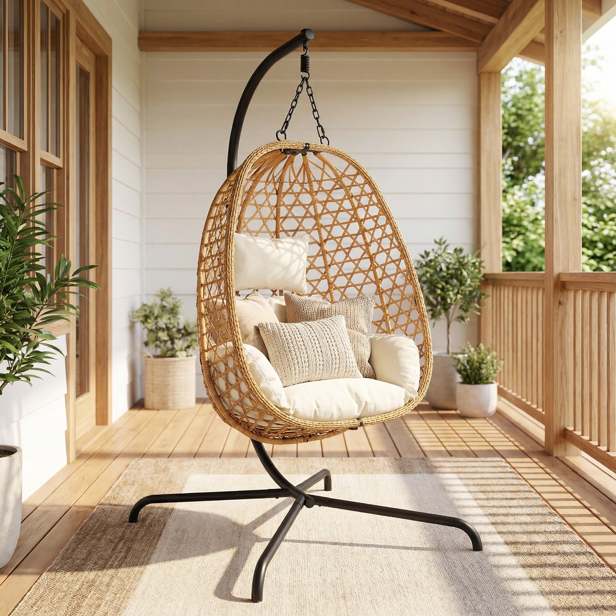 Egg Chair with Stand, Patio Wicker Hanging Chair, Hammock Swing Chair by HouseOfZazla