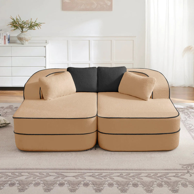 77.2" Teddy Fabric No Assembly Sofa in Camel by HouseOfZazla