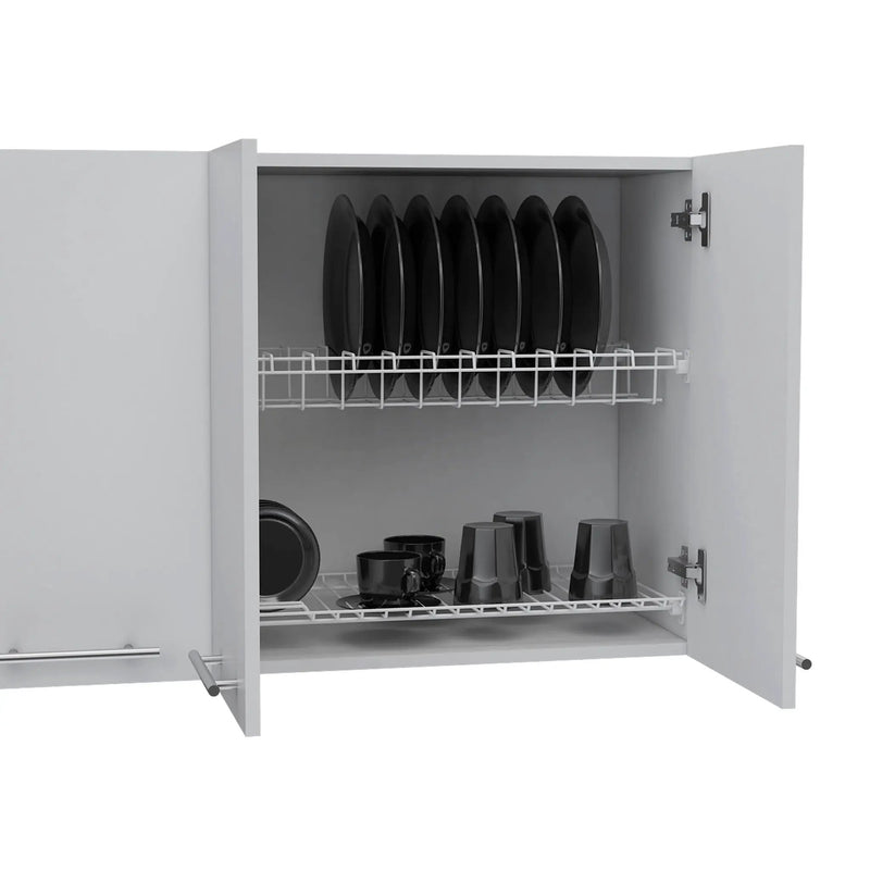 Wall Cabinet Four Doors, With Two Internal Shelves And Internal Plate And Glass Organizer - White by HouseOfZazla