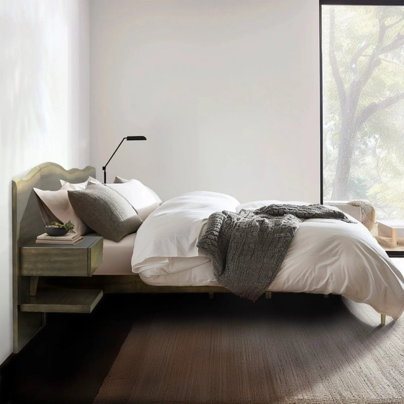 Queen Size Platform Bed Frame With Live Edge Headboard, Built In Nightstands - Dark Brown by Unique Piece Furniture
