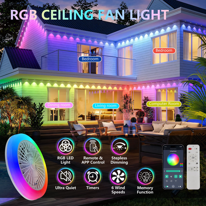18 Inch Ceiling Fan with RGB Light and Remote Control by HouseOfZazla