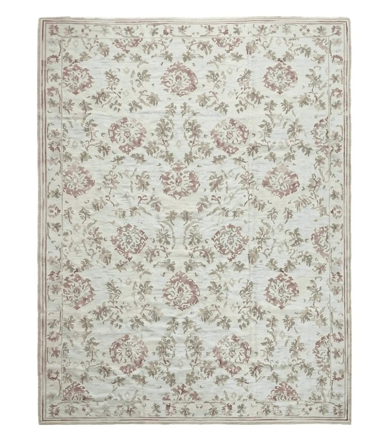 9x12 Flatweave Aubusson Needlepoint Rug, New, Beige, Tan, Green, Handmade, Hand-Knotted Area Rug, French European Carpet, Flowers by Jewel Rugs