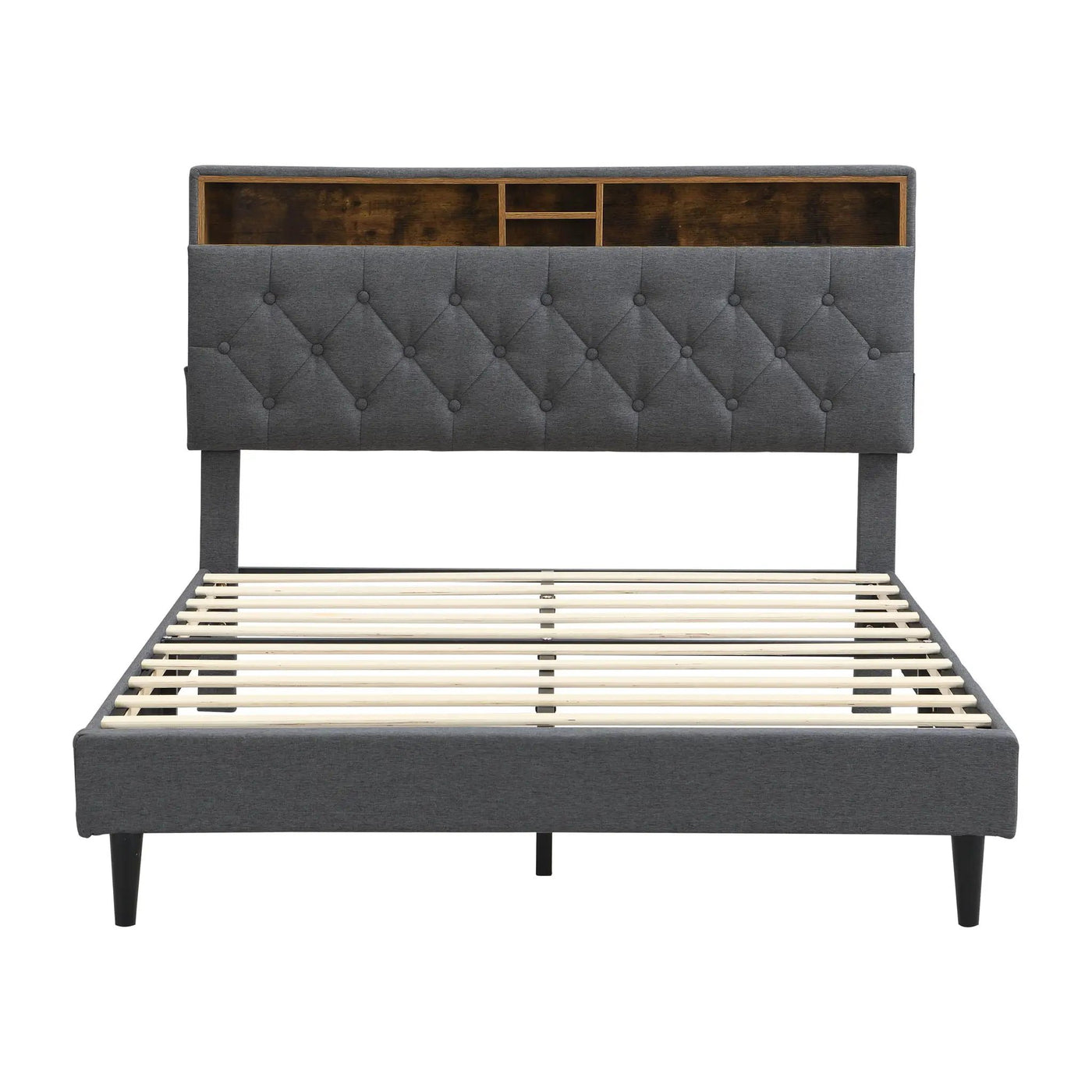 Modern Upholstered Platform Bed Frame With Button Tufted Headboard And USB Ports by Unique Piece Furniture