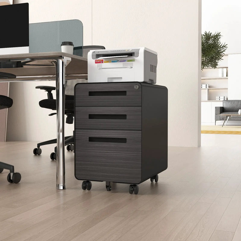 3 Drawer Mobile File Cabinet Under Desk Office, Simple Style Versatile Storage Cabinet For Legal / Letter / A4 Files, 5 Wheel Design Anti-Tilting Cold Rolled Steel Waterproof Moisture-Proof by HouseOfZazla