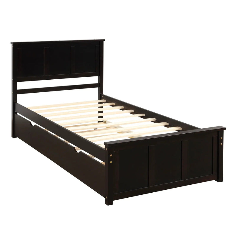 Platform Bed With Twin Trundle, Twin Size - Espresso by HouseOfZazla