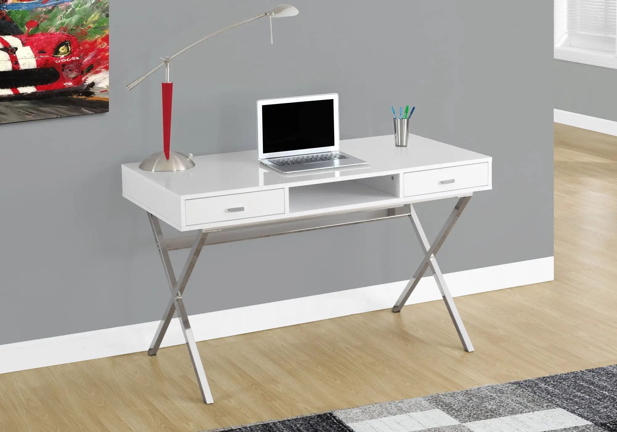 Computer Desk For Home Office, Laptop, Storage Drawers, Glossy Contemporary & Modern by Unique Piece Furniture
