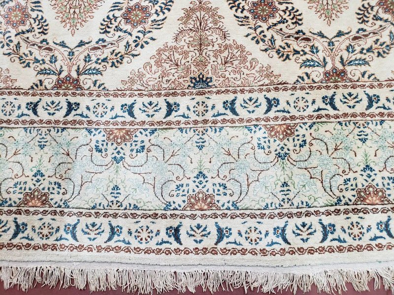 Fine Antique Persian Light Colored Kashan Carpet, 7x12, Top Quality, Rare, Ivory & Blues, Hand-Knotted, Wool by Jewel Rugs