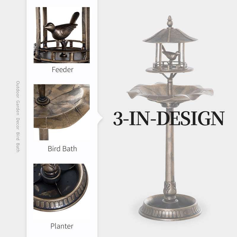 Outsunny 3-in-1 Garden Bird Bath Bowl Pedestal with Bird Feeder and Planter by HouseOfZazla