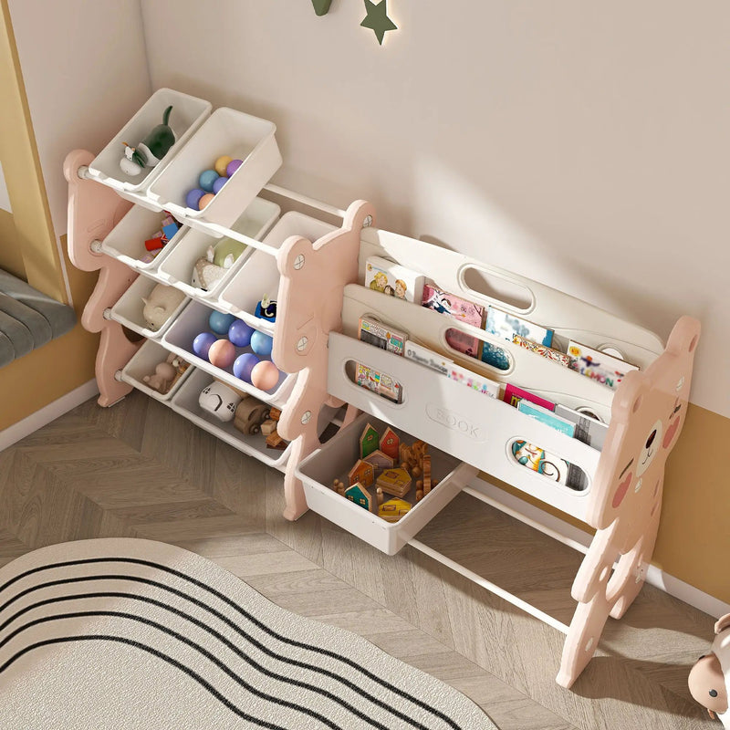 Kids Toy Storage Organizer With 2 Tier Bookshelf, Toy Storage With 12 Bins by Unique Piece Furniture