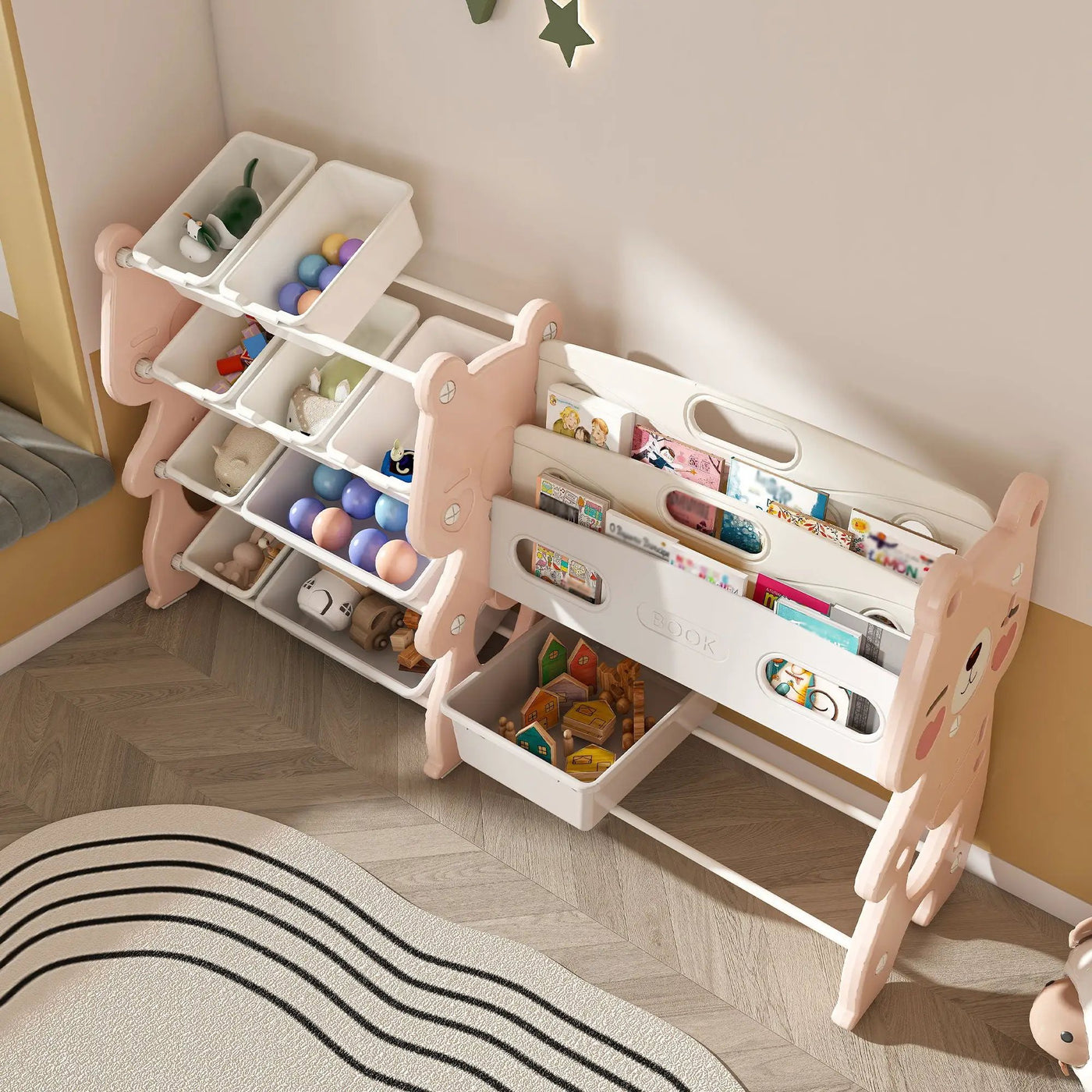 Kids Toy Storage Organizer With 2 Tier Bookshelf, Toy Storage With 12 Bins by Unique Piece Furniture