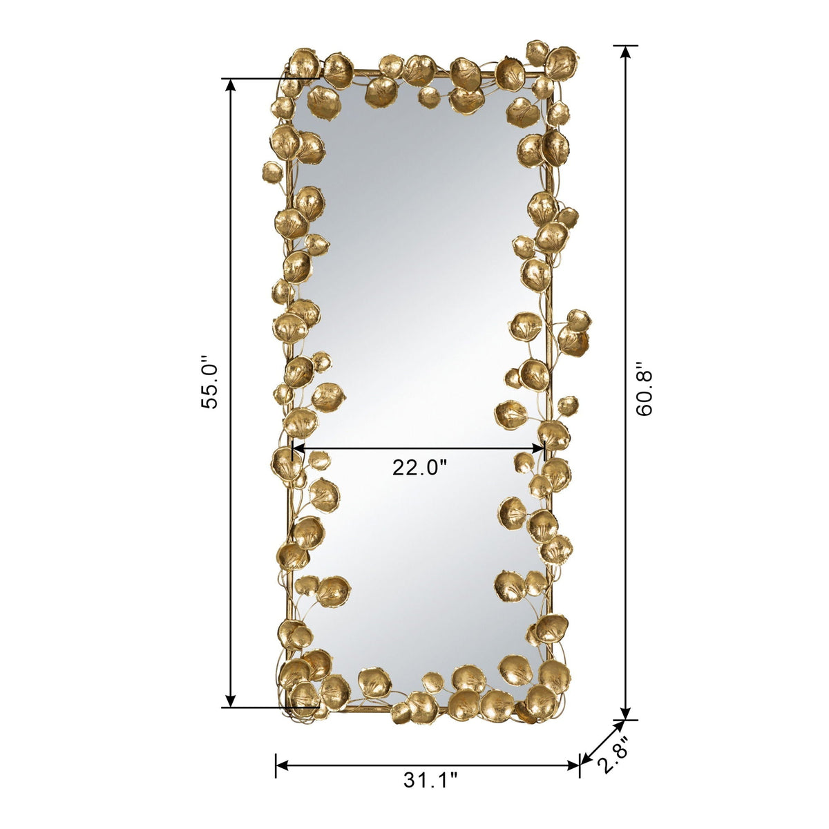 Full Length Floor Mirror with Gold Leaf Accents - Gold, photo 4 of 10