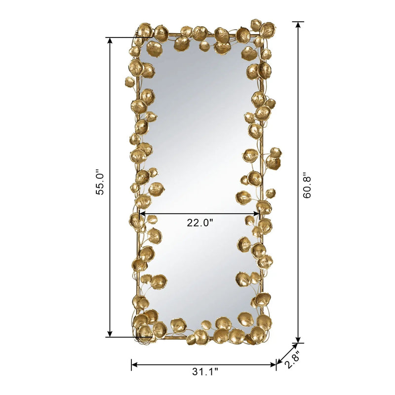 Full Length Mirror With en Leaf Accents, Floor Miiror For Living Room Bedroom - Gold by Unique Piece Furniture