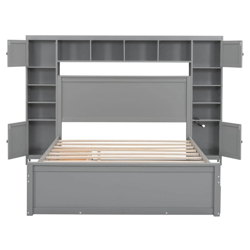 Bed With All In One Cabinet, Shelf And Sockets, Twin Long Trundle by Unique Piece Furniture