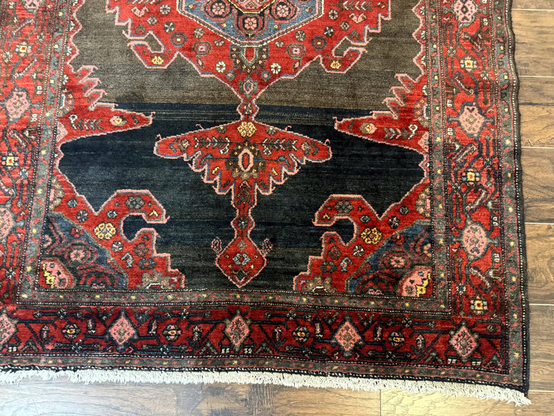 Antique Persian Tribal Rug 5x7, Geometric Wool Carpet, Kurdish Senneh Rug by Jewel Rugs