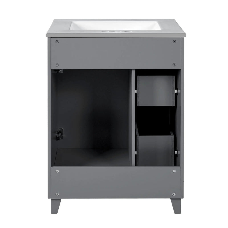Transitional Style Bathroom Vanity Cabinet With Ceramic Sink