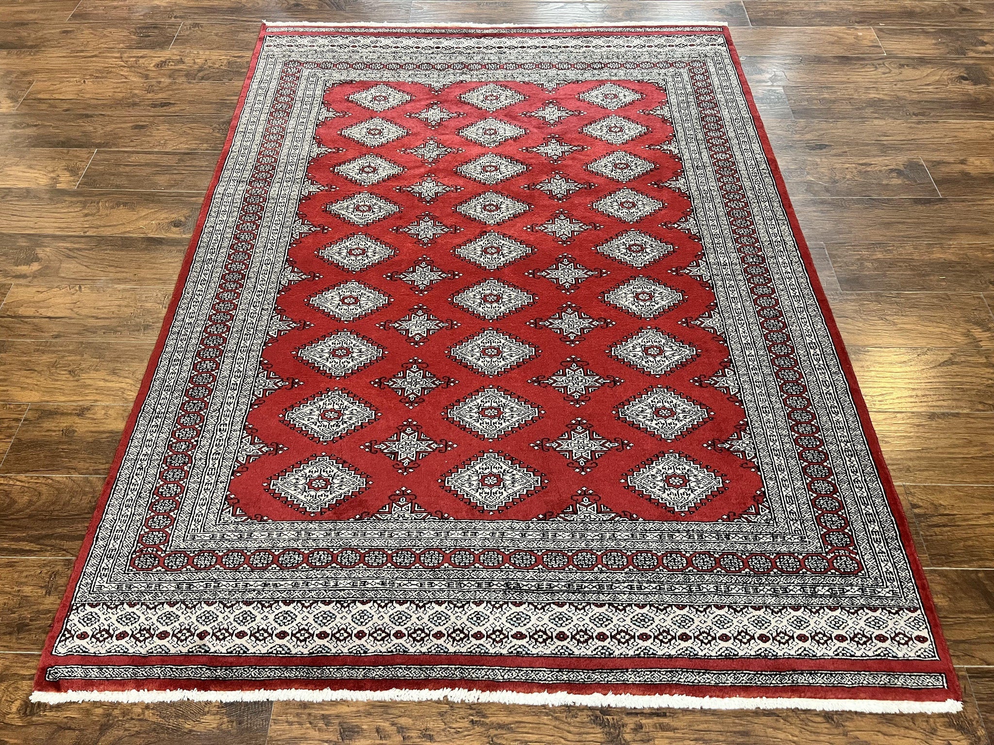 Pakistani Bokhara Rug 6x8, Fine Turkoman Carpet, Wool Handmade Vintage, Red, 6 x 8 Medium Sized Rug, Turkmen Rug by Jewel Rugs