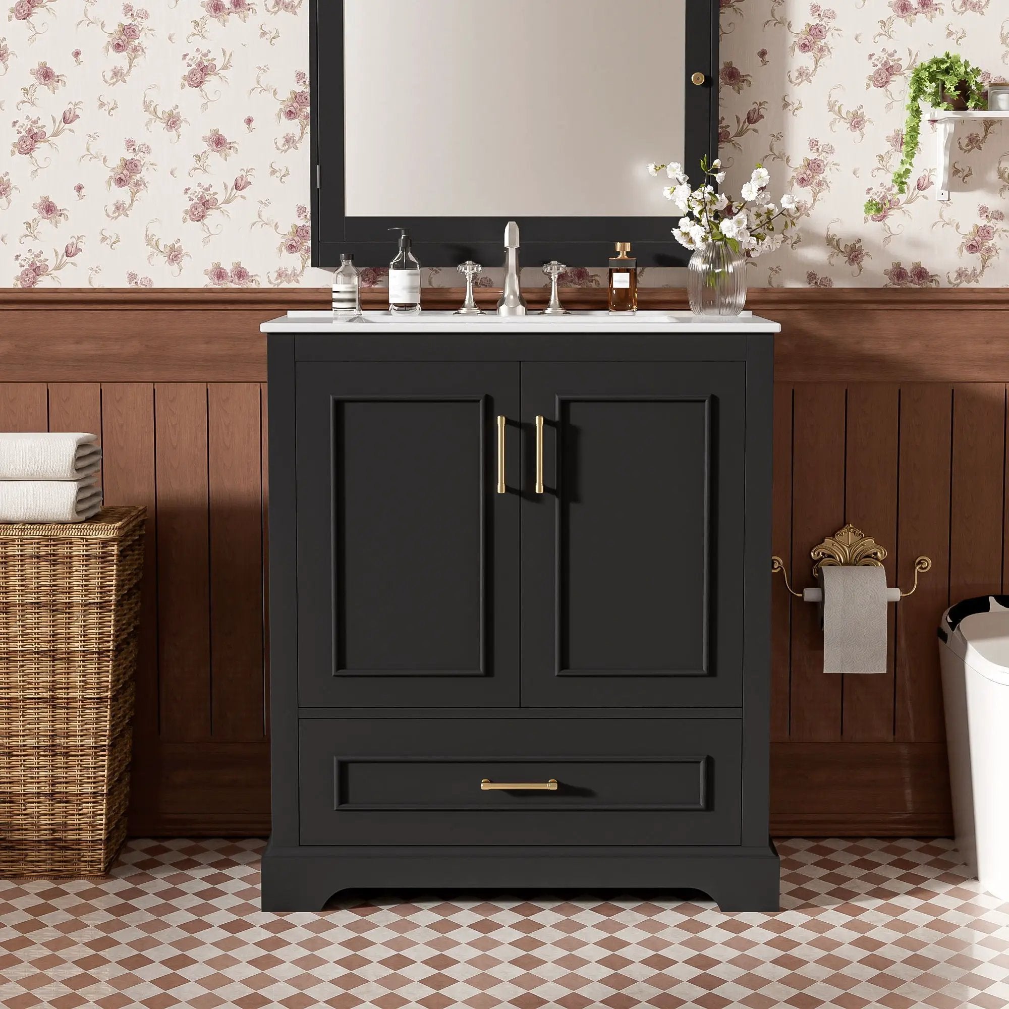 Bathroom Vanity With Sink, 1 Divided Drawer And 2 Soft Close Doors With Double Shelf by Unique Piece Furniture