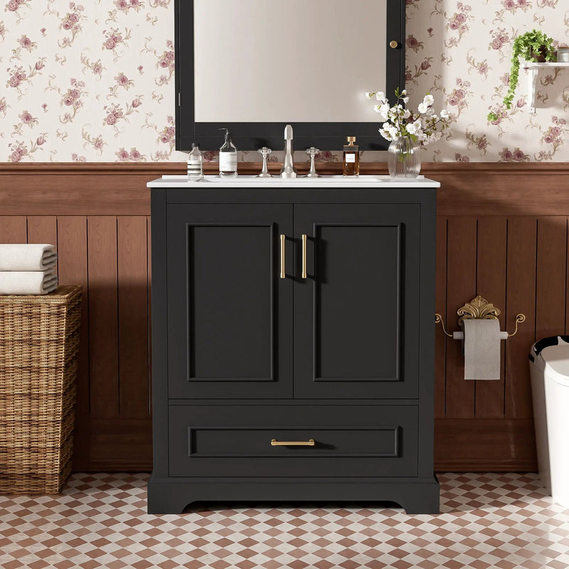Bathroom Vanity With Sink, 1 Divided Drawer And 2 Soft Close Doors With Double Shelf