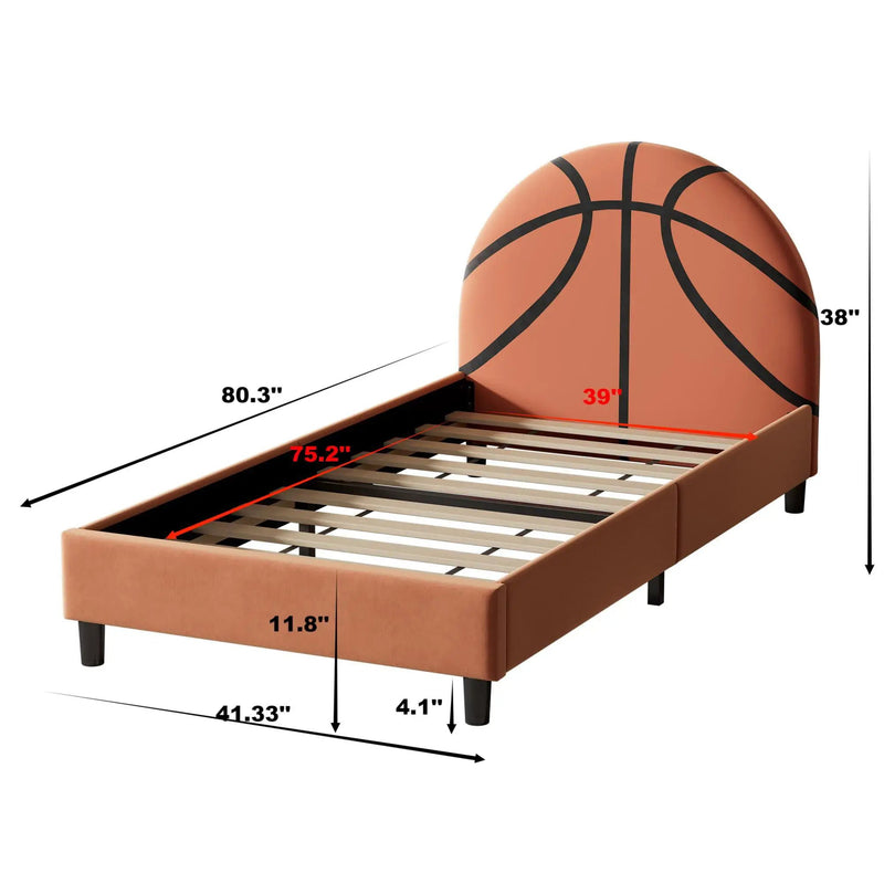 Basketball Design Upholstered Twin Platform Bed Sport Style Bed For Boys & Girls, Teens - Orange by HouseOfZazla