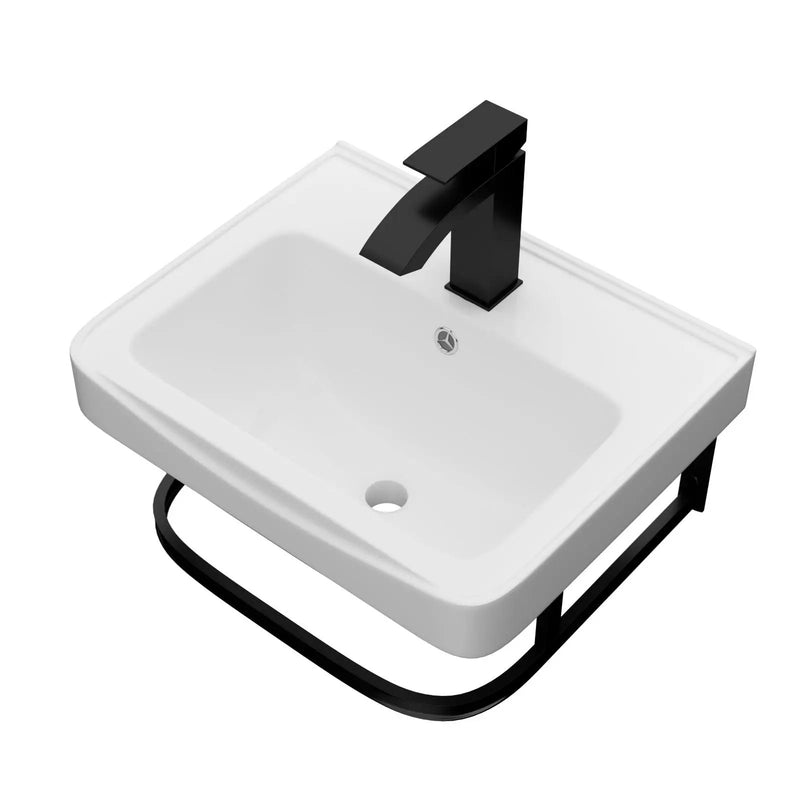 Wall Mounted Bathroom Sink With Towel Bar & Overflow - White / Black by HouseOfZazla