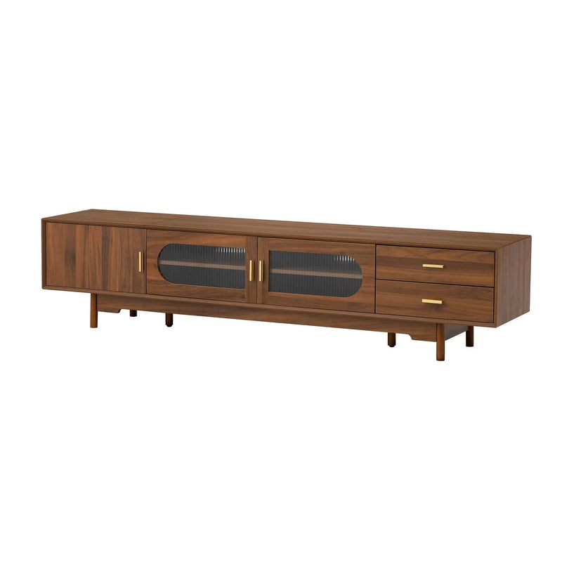 TV Stand With Fluted Doors, 2 Drawers - Walnut by HouseOfZazla