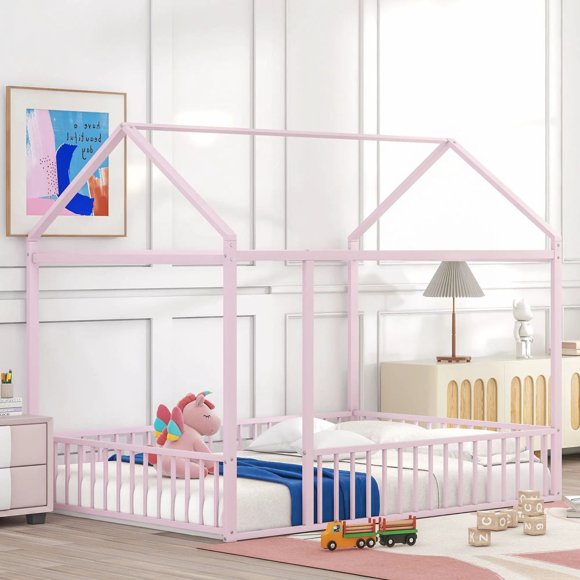 Metal Bed House Bed Frame With Fence by HouseOfZazla