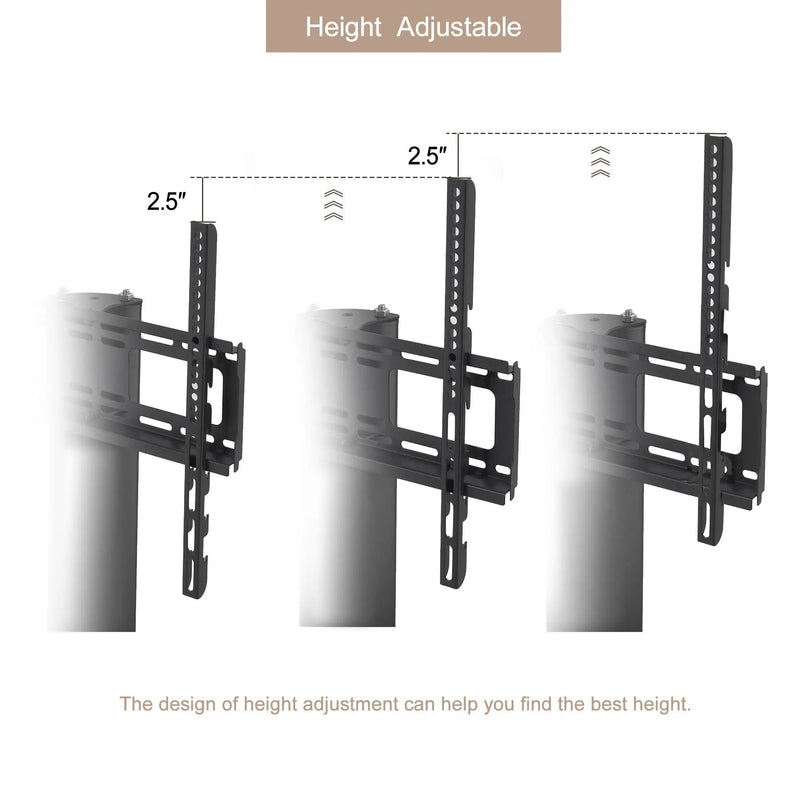 Height And Angle Adjustable Multi-Function Tempered Glass Metal Frame Floor With Lockable Wheels Mobile TV Stand, Lcd / Plasma TV Bracket 2 Tier Tempered Glass Shelves For Multiple Media Devices - Black by Unique Piece Furniture