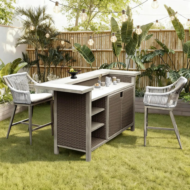 Outdoor Home Bar Unit Set of 3, All-Weather Wicker & Aluminum Frame by HouseOfZazla
