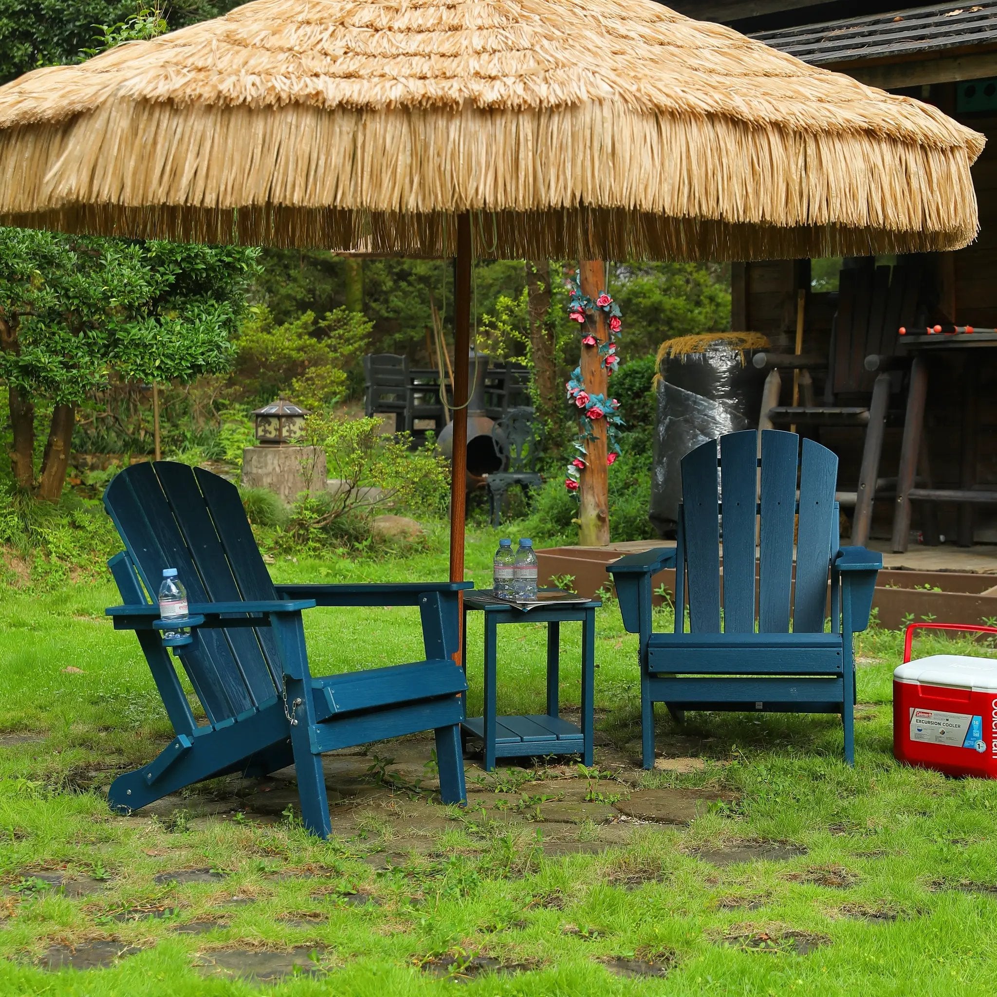Folding Adirondack Chair with Dual Cup Holder - Navy Blue by HouseOfZazla
