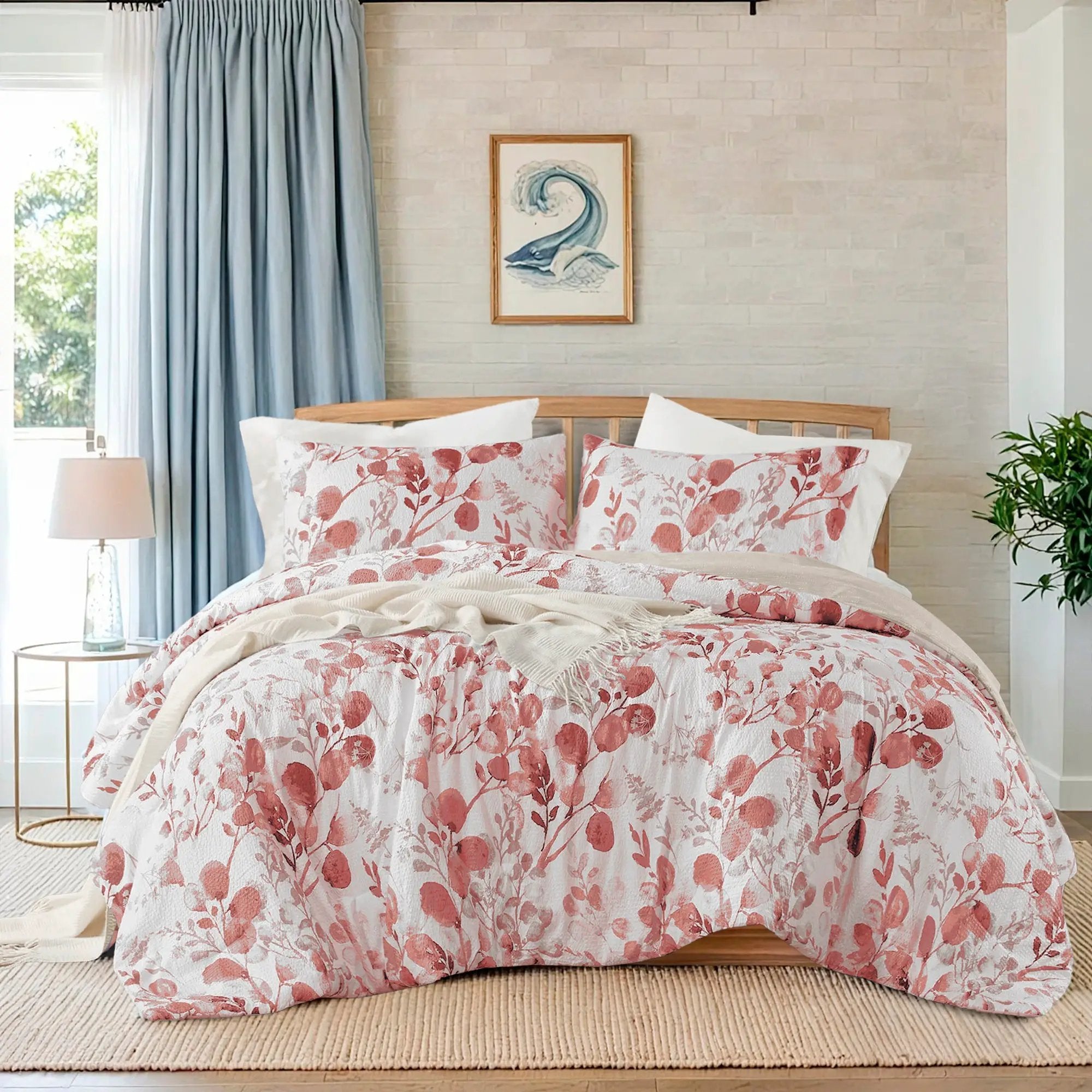 3-Piece Full/Queen Reversible Floral Botanical Seersucker Comforter Set by HouseOfZazla