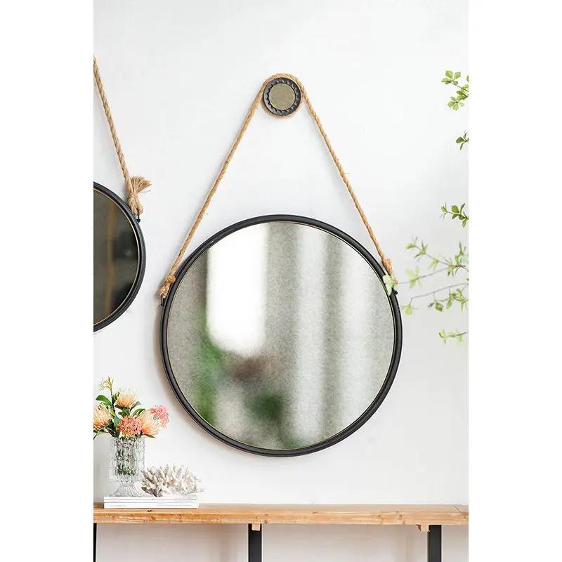 Handsome Cleveland Mirror With Rope Strap Contemporary Design Circle Mirror With Round Metal Frame For Wall Decor by HouseOfZazla
