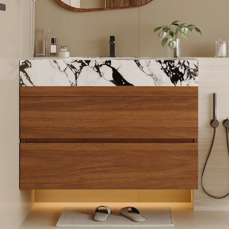 29.9" Modern Floating Bathroom Vanity with Faux Marble Top by HouseOfZazla