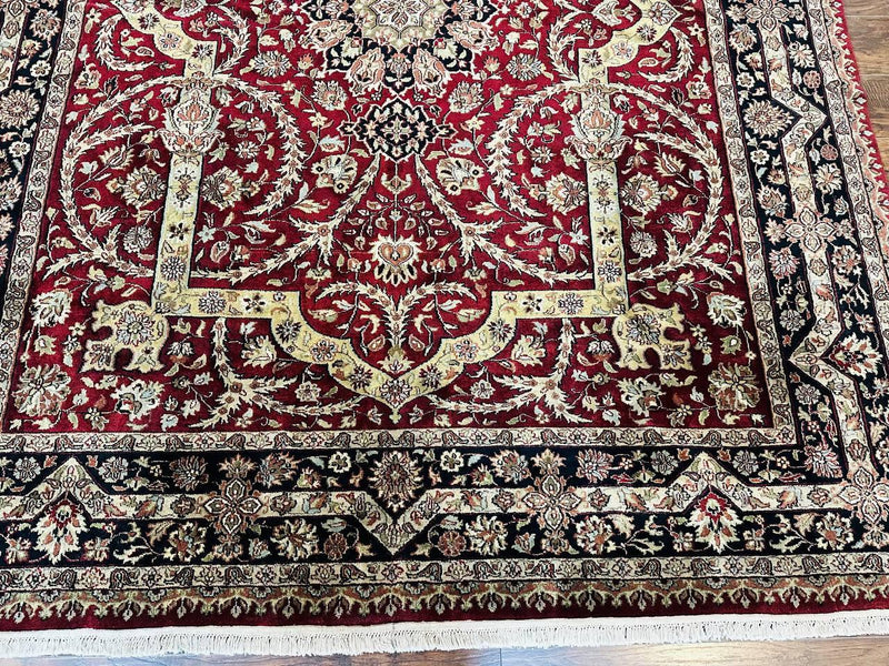 Indo Persian Rug 8x10, Red Vintage Wool Traditional Carpet, Floral, Handmade by Jewel Rugs