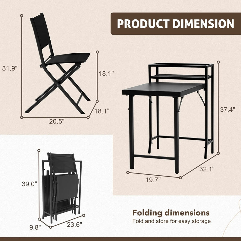 3 Piece Patio Bistro Set, Patio Set Of Foldable Patio Table And Chairs, Outdoor Patio Furniture Sets - Black by HouseOfZazla