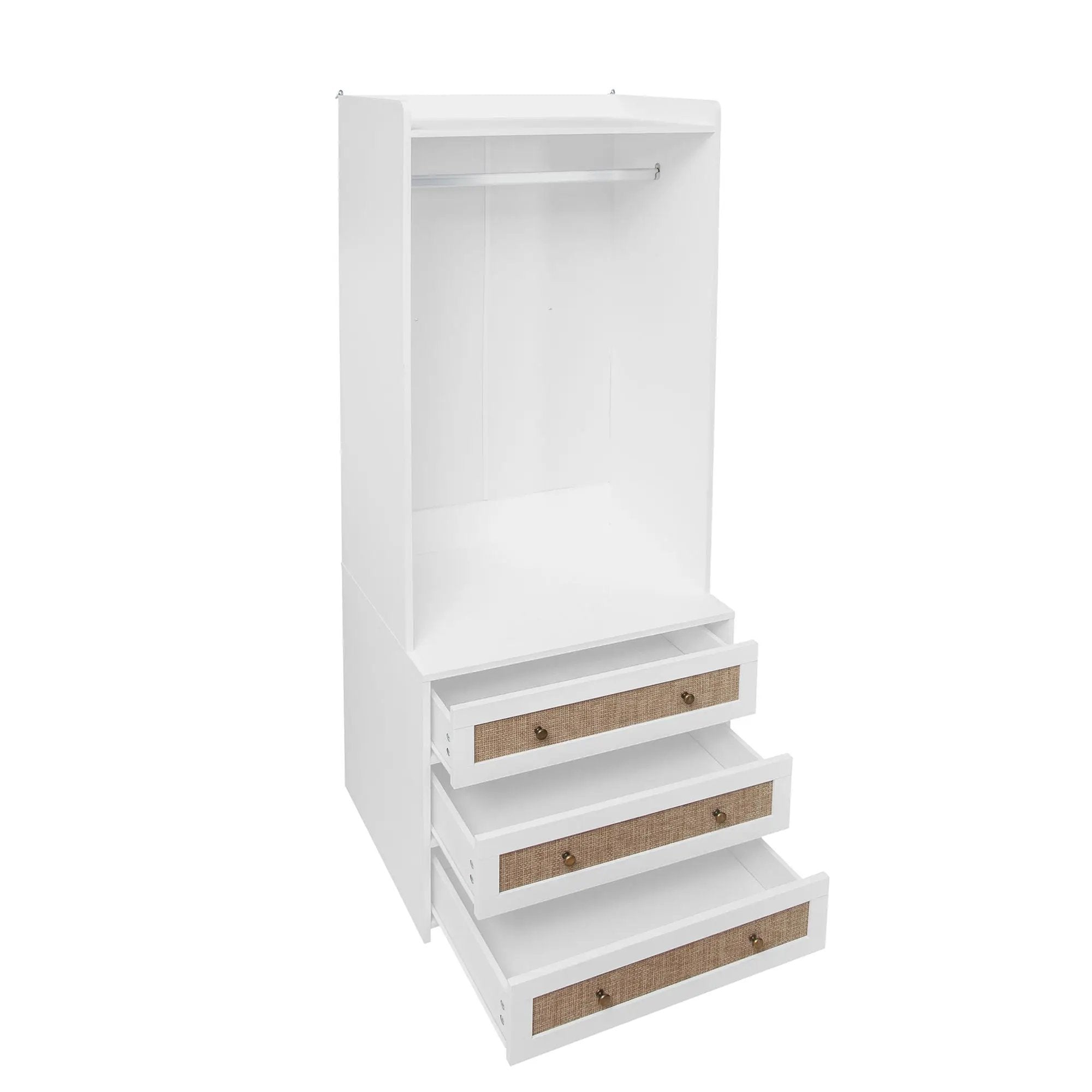 Wardrobe With 3 Drawers High Wardrobe Armoire With Rattan For Living Room Organizer - White by HouseOfZazla