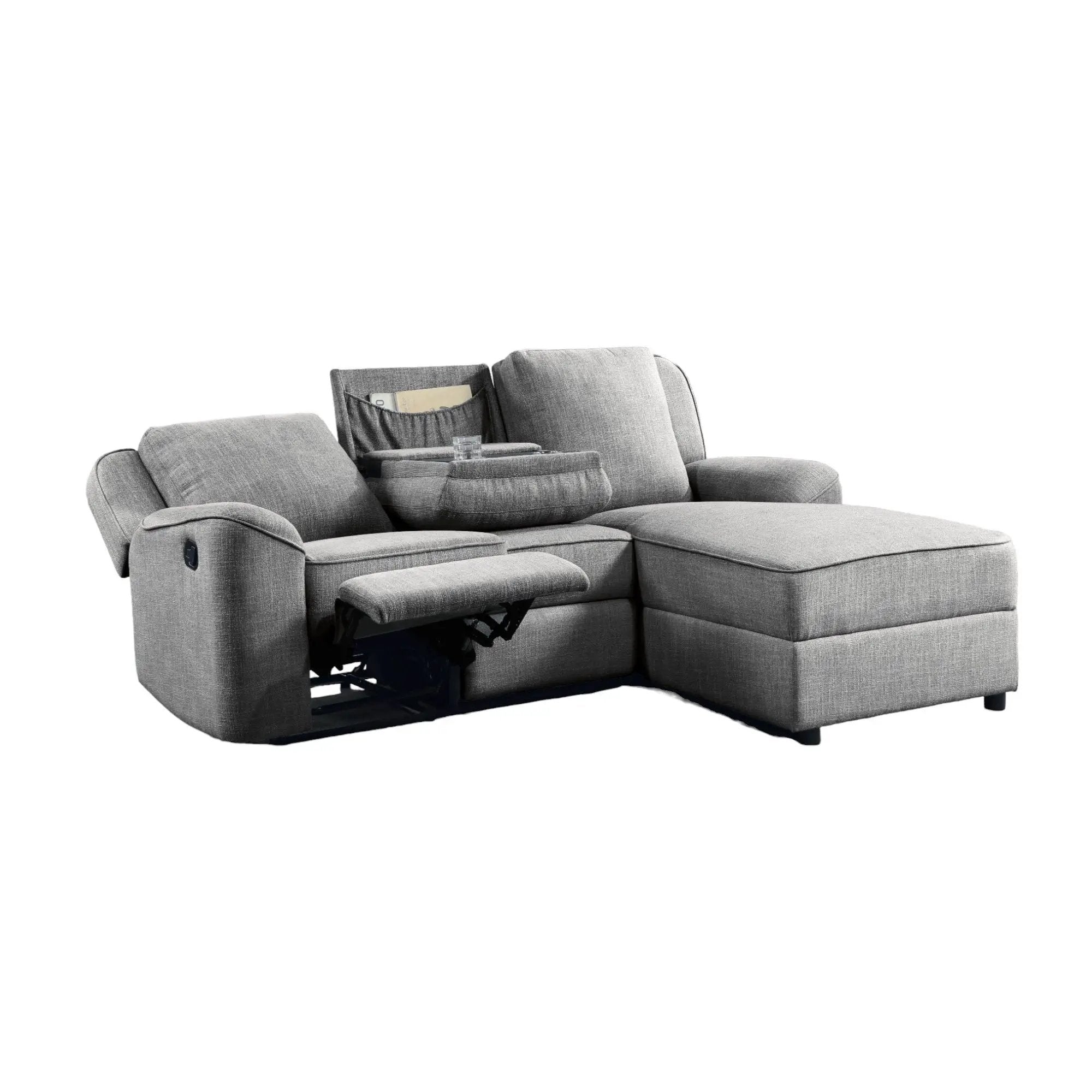 Destiny - Linen Sectional Sofa With Dropdown Table - Gray by HouseOfZazla