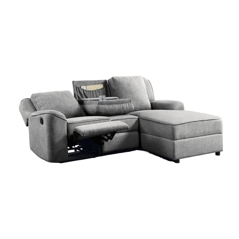 Destiny - Linen Sectional Sofa With Dropdown Table - Gray by HouseOfZazla