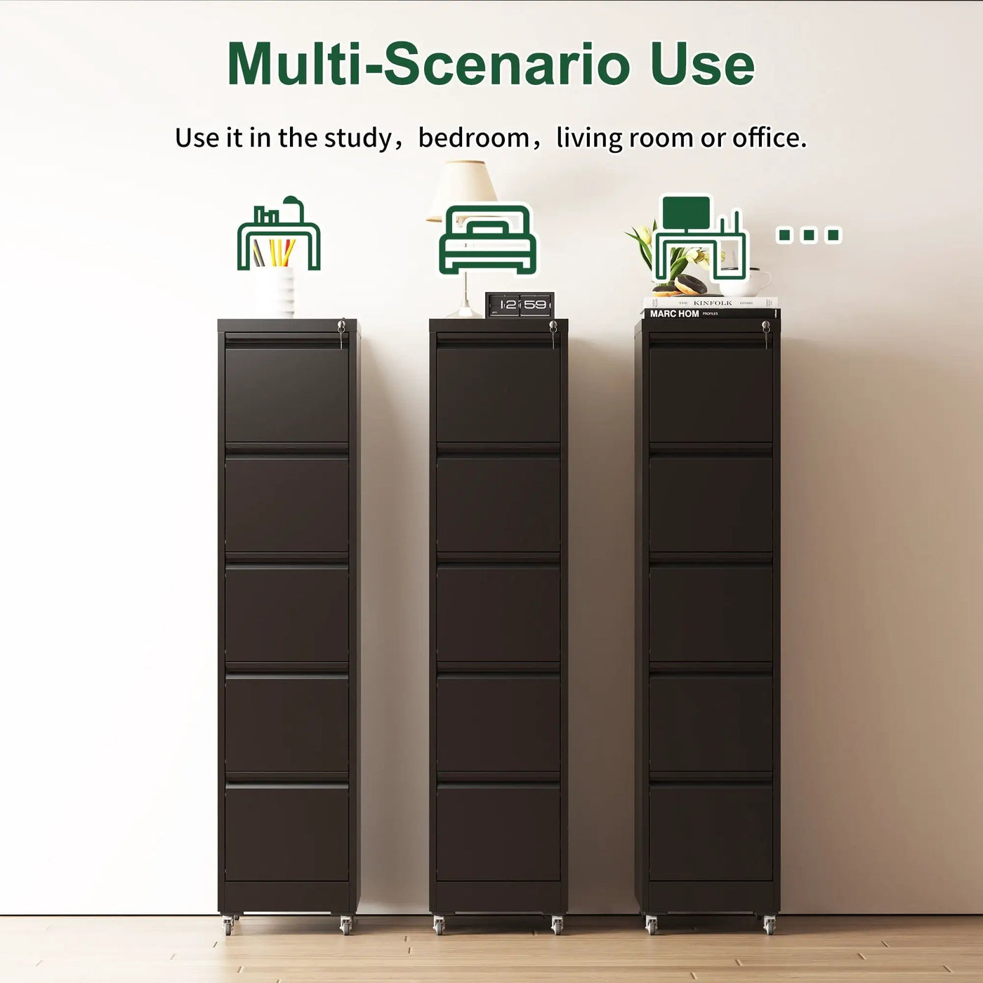 Drawer Metal Locking Vertical File Cabinet With Wheels Heavy Duty Lockable Storage by HouseOfZazla