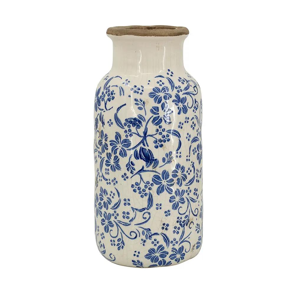 D5.7x12.5' Blue and White Ceramic Accent Vase with Traditional Floral Motifs by HouseOfZazla