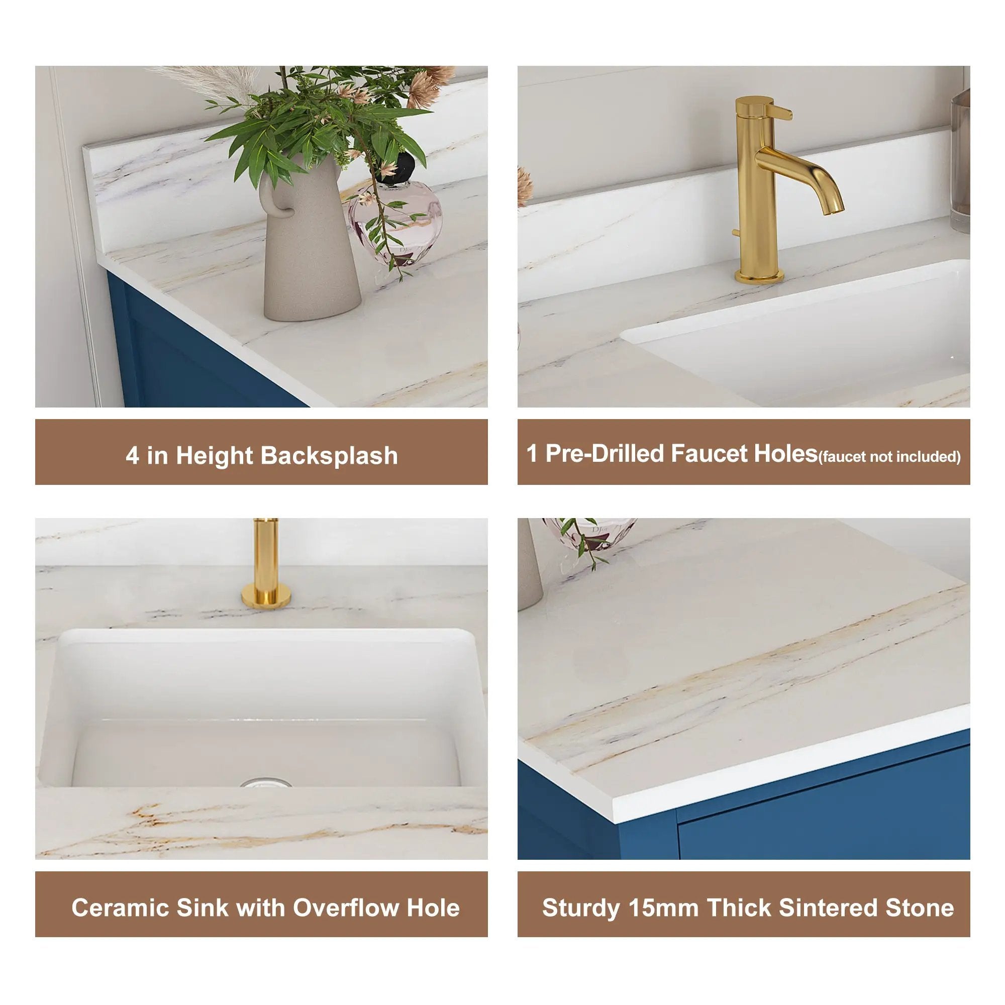 42" Modern Solid Wood Bathroom Vanity with Sink, 43" Carrara by HouseOfZazla