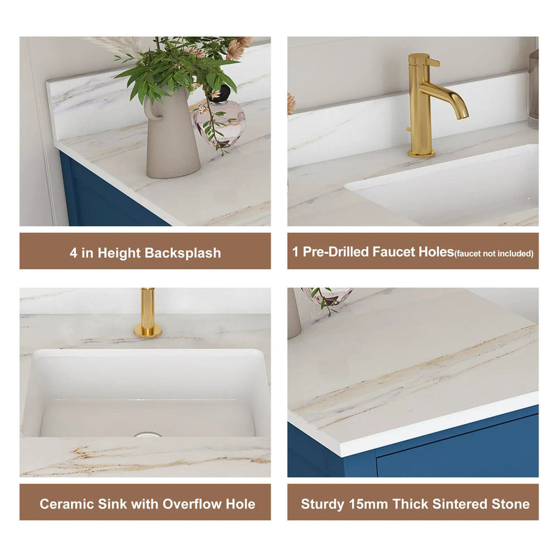 42" Modern Solid Wood Bathroom Vanity with Sink, 43" Carrara by HouseOfZazla