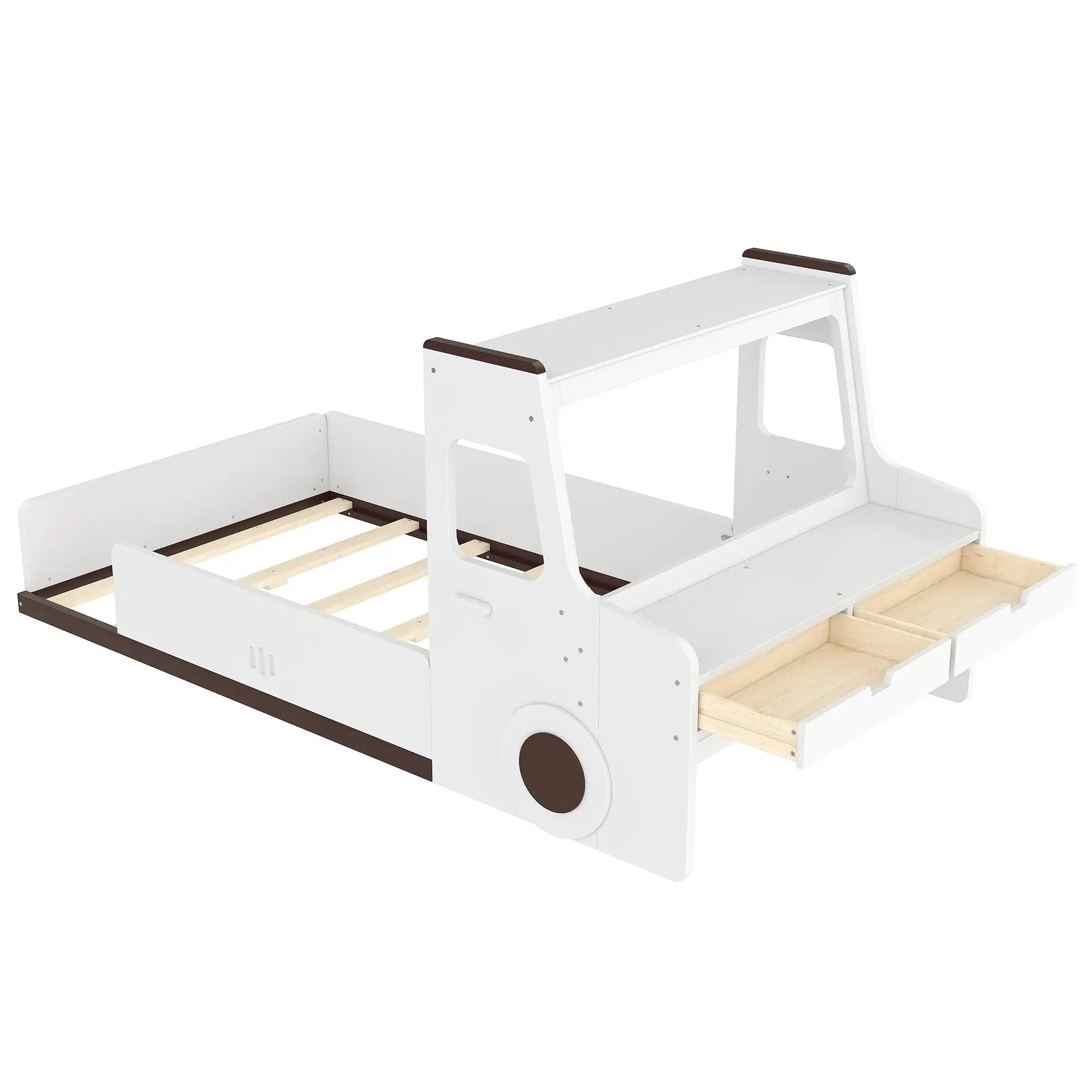Twin Size Car-Shaped Floor Bed with Storage for Kids by HouseOfZazla