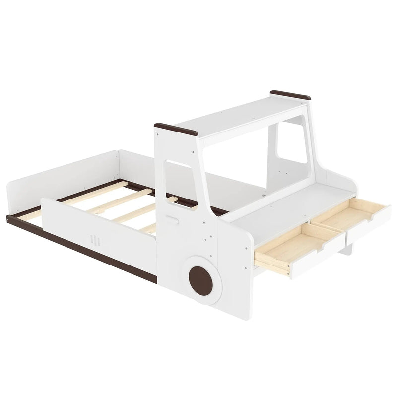 Twin Size Car-Shaped Floor Bed with Storage for Kids by HouseOfZazla