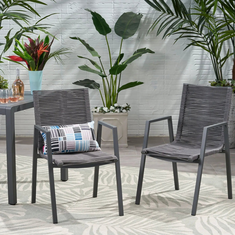 Outdoor Modern Aluminum Dining Chair Set With Rope Sea (Set of 2) by HouseOfZazla