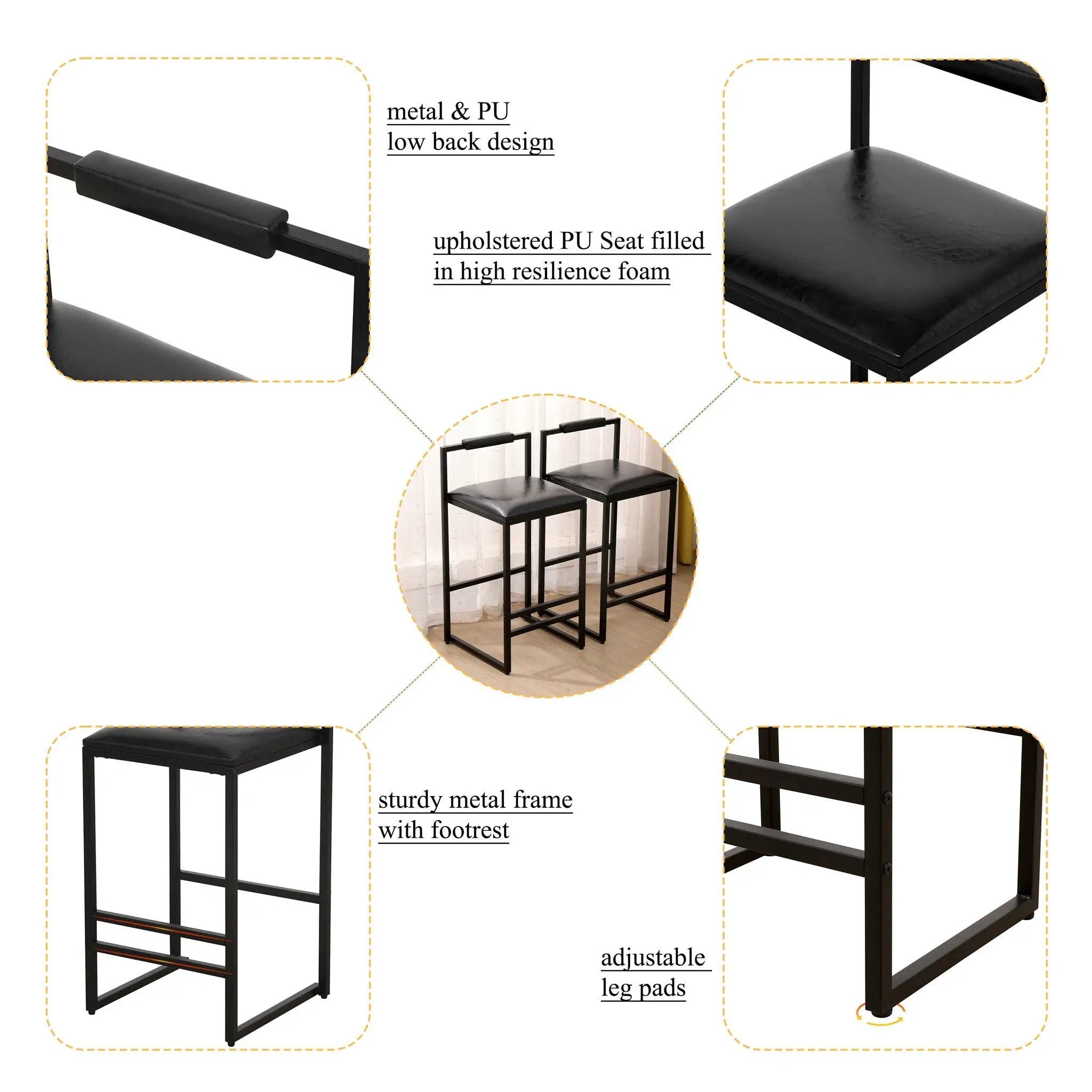 Elegant Bar Stool Set With Backrest And Footrest, Counter Height (Set of 2) by Unique Piece Furniture